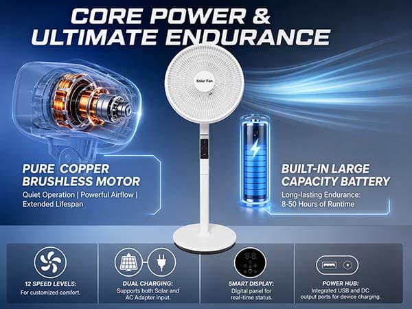 T919 solar fan with brushless motor