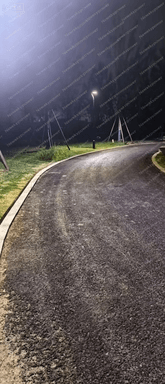 Warm white solar garden light illuminating outdoor residential walkway at night