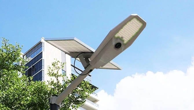 Solar street light with a separately mounted solar panel