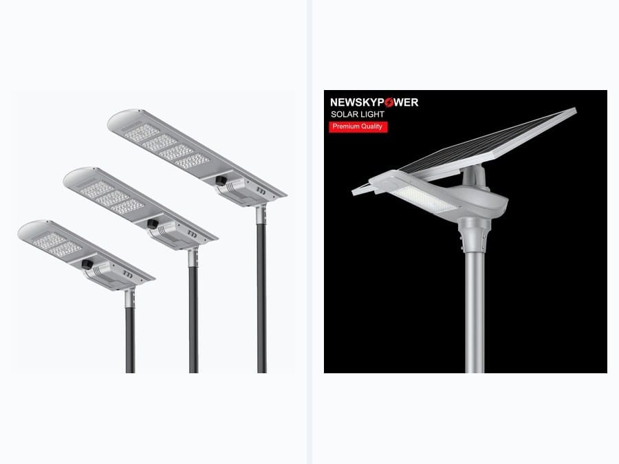 Two solar street light product designs with different mounting forms