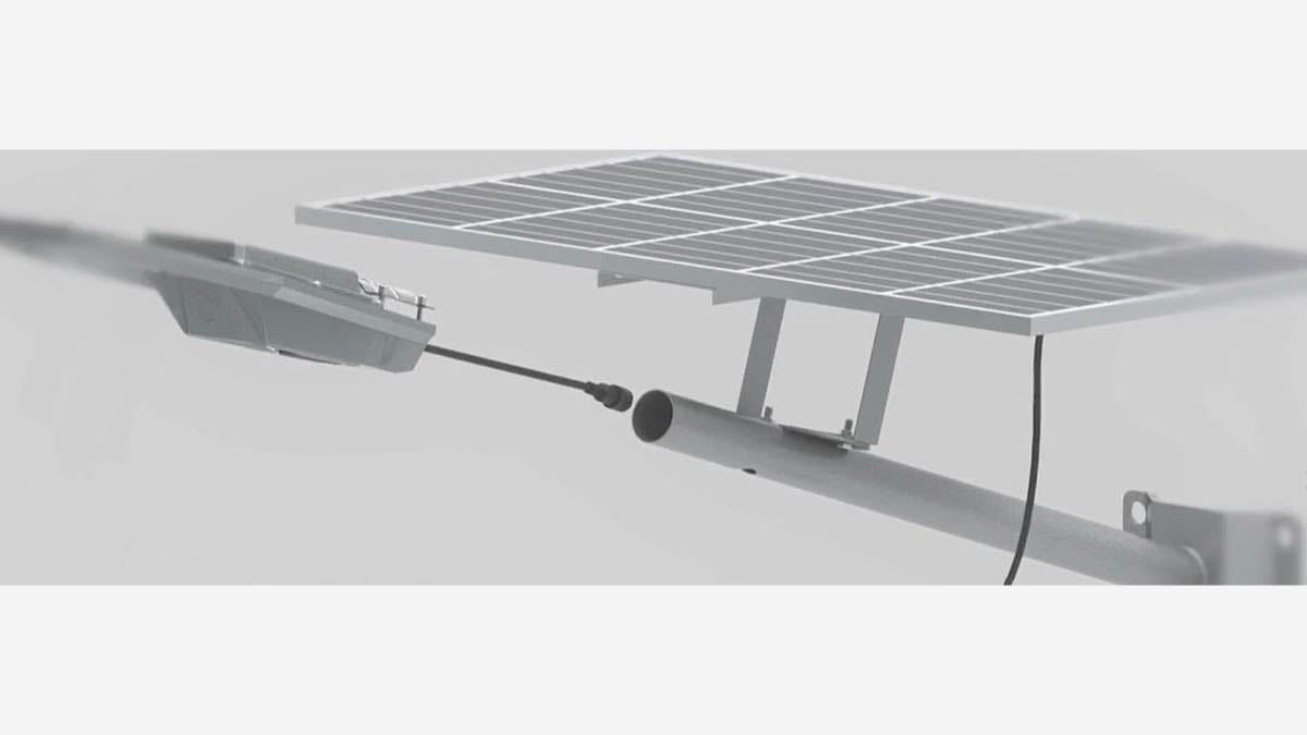 Newskypower all-in-two solar street light system with separate panel and luminaire