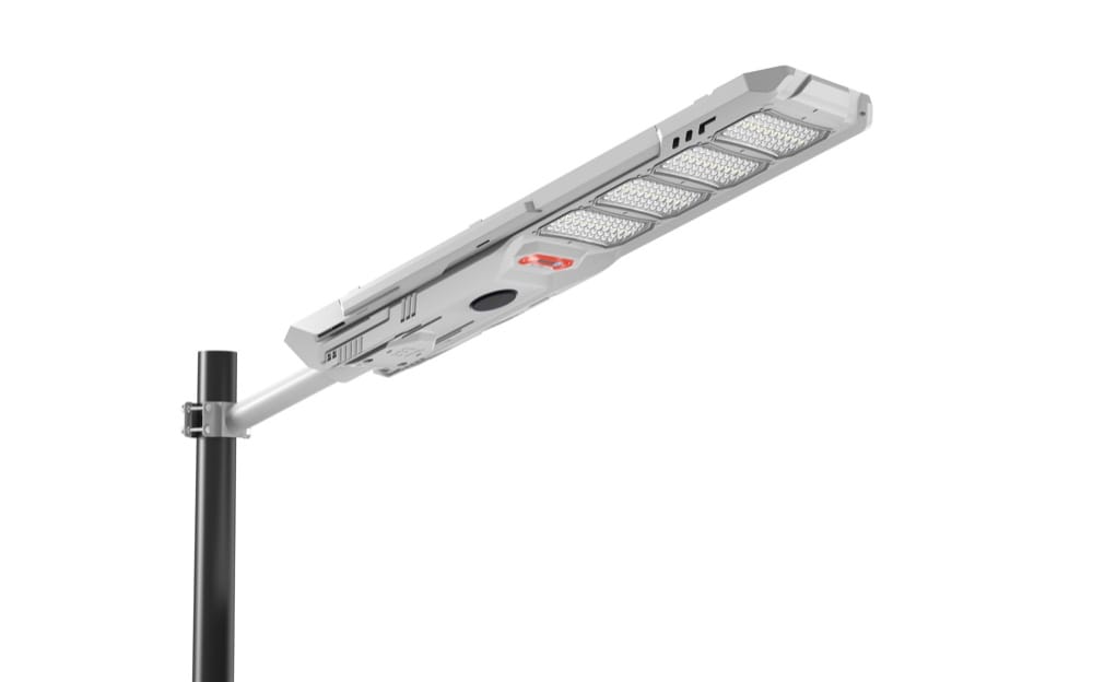 E7-400T white solar street light on mounting arm