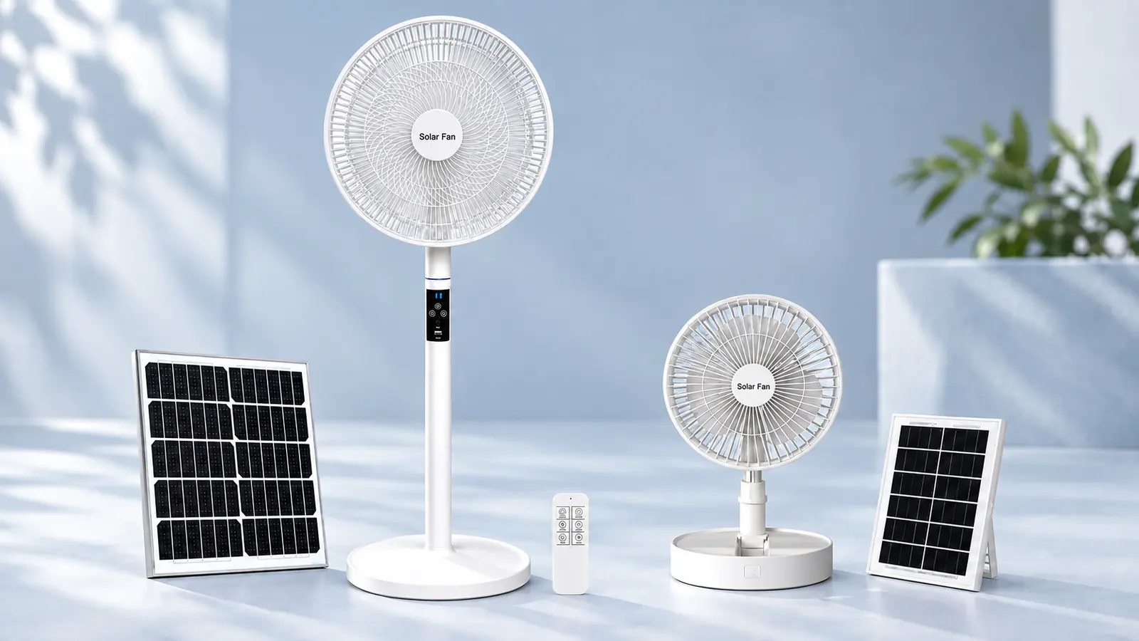 T919 and T8 fans with their panels in a clean product studio