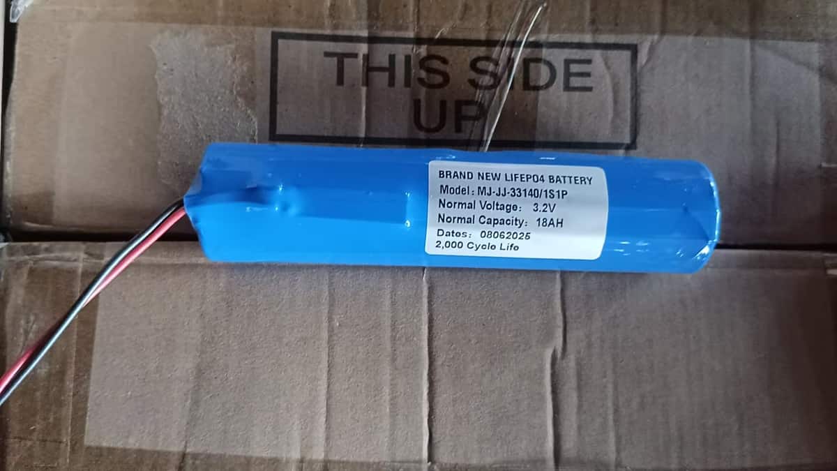 Labeled battery pack photographed in the product source materials