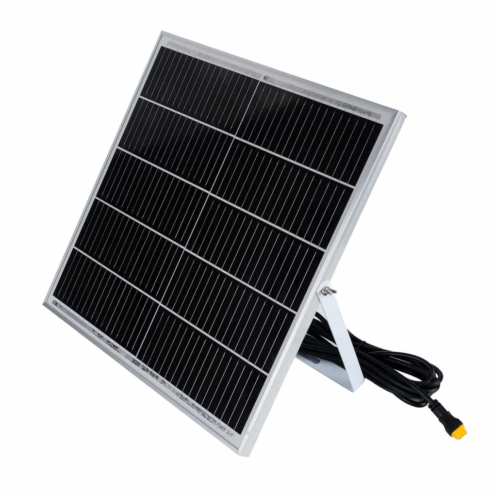 Separate solar panel with attached cable and bracket