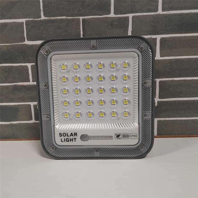 Front of a solar flood light in the supplier's product photographs
