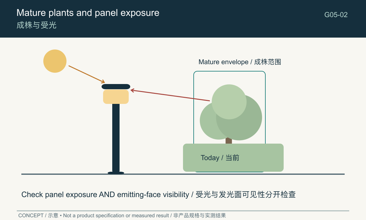 Concept section showing plant growth beside a panel and diffuser