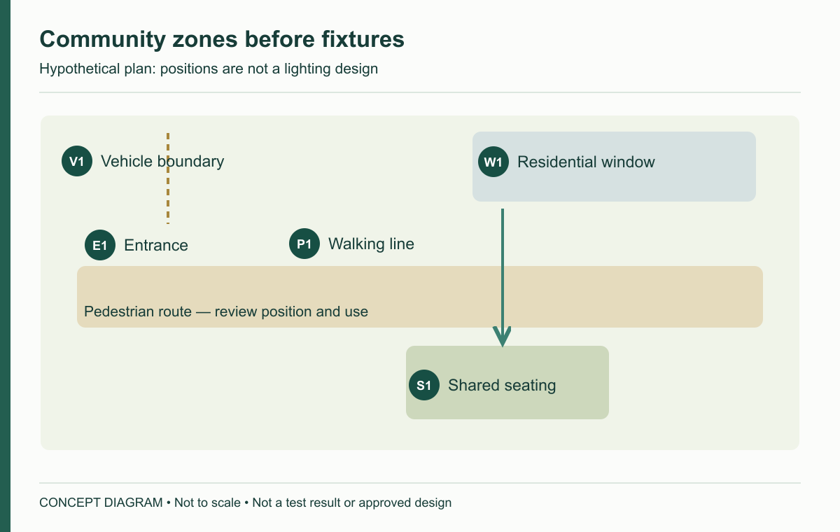 Community zones before fixtures — concept diagram