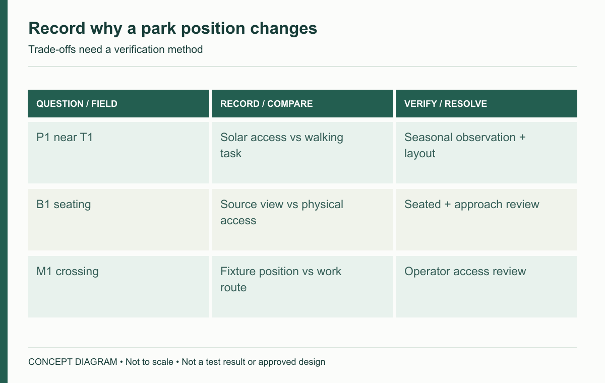 Record why a park position changes — concept diagram