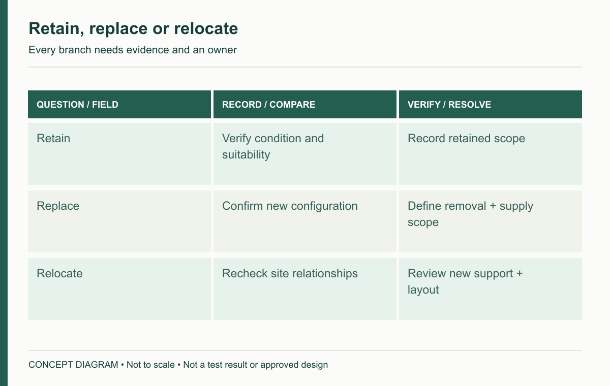 Retain, replace or relocate — concept diagram