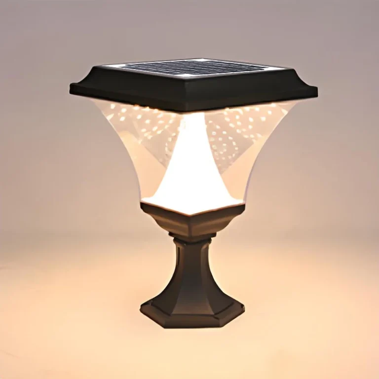 Square pillar-light source image with a warm-looking illuminated diffuser