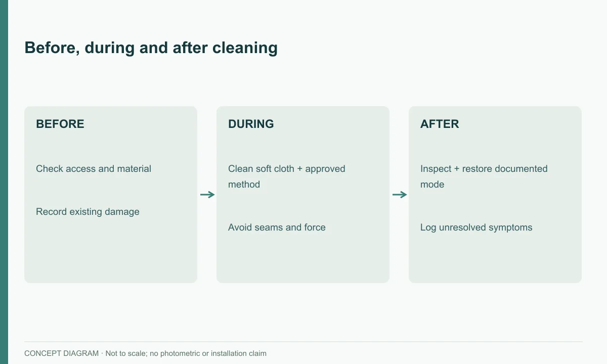 Before, during and after cleaning — concept diagram