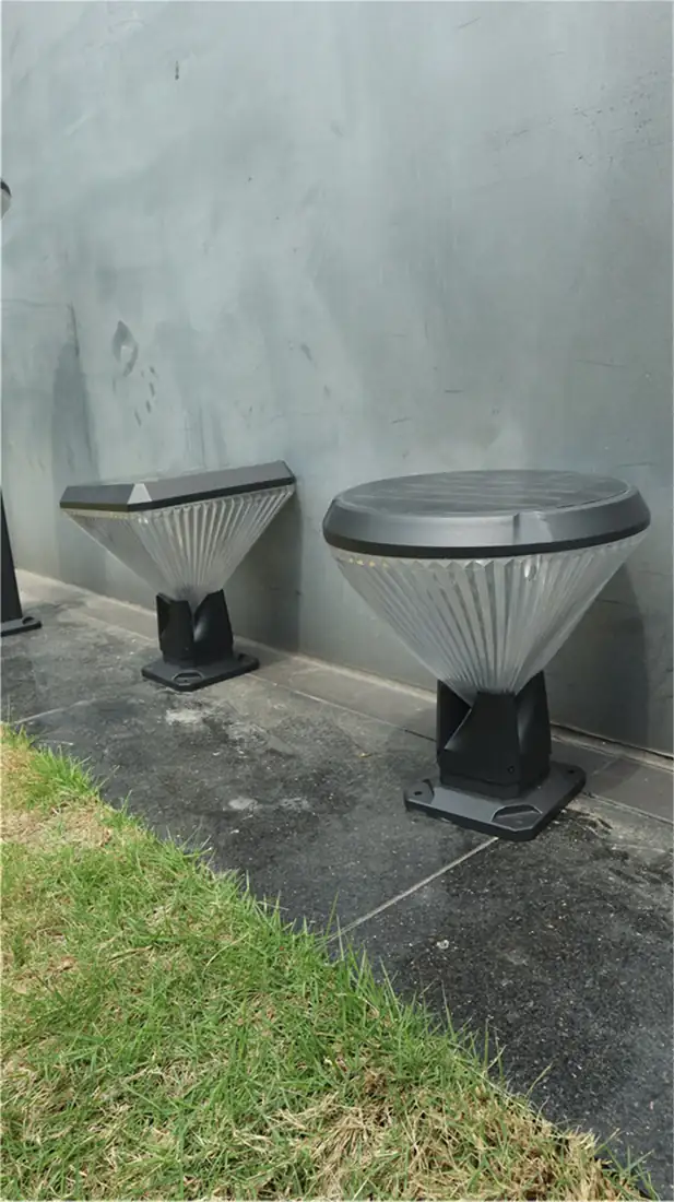 Square and round solar light covers shown with their top panels