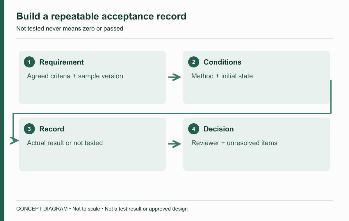 Build a repeatable acceptance record — concept diagram