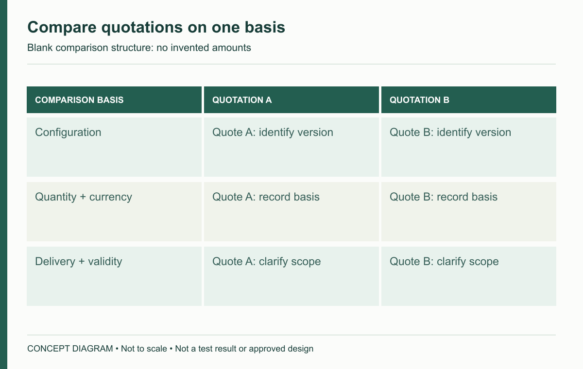 Compare quotations on one basis — concept diagram