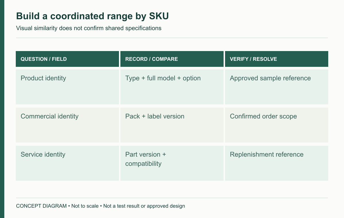Build a coordinated range by SKU — concept diagram