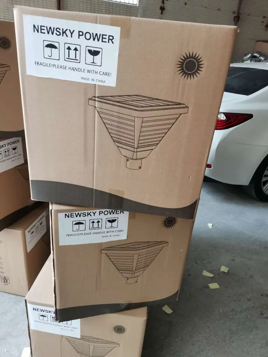 Newskypower carton with printed handling symbols