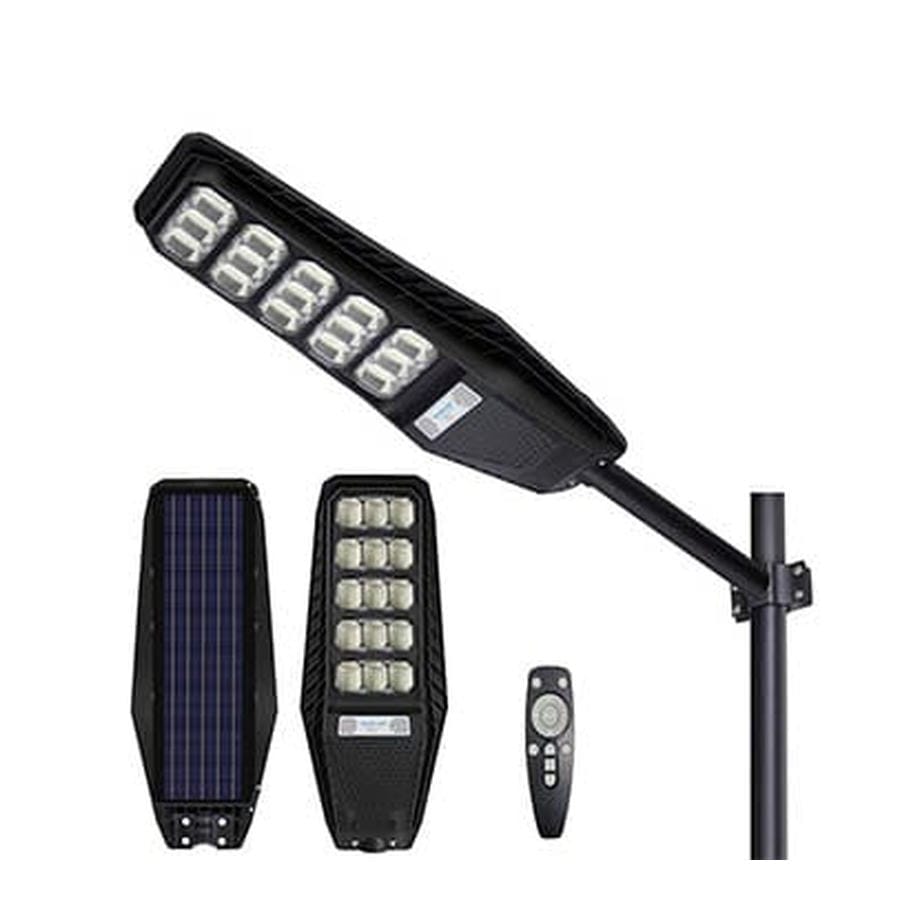 MJ-LH solar street light and accessories on a uniform white background