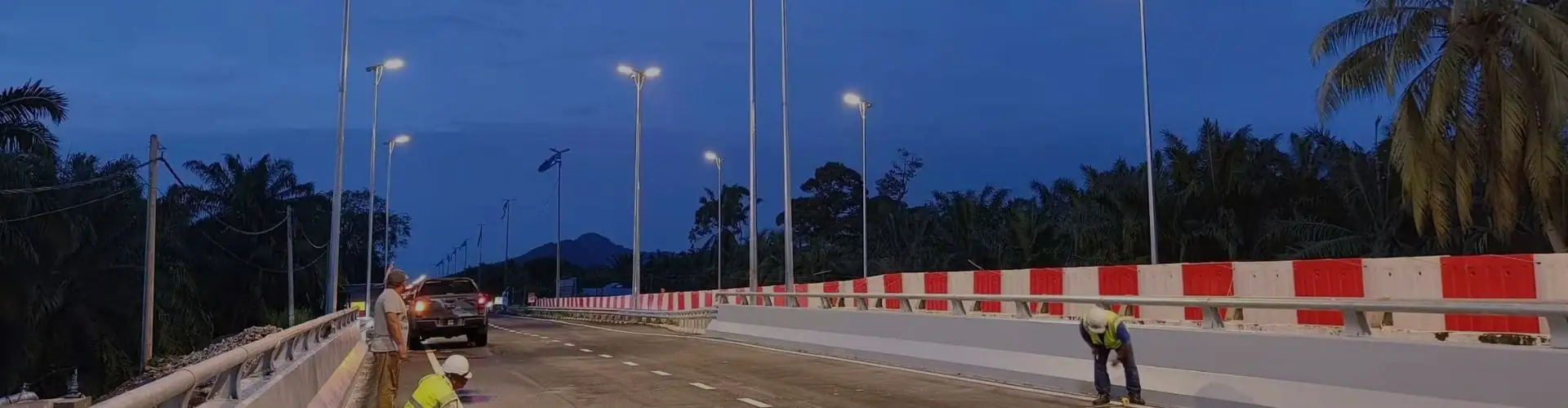 Solar street lights along an outdoor road