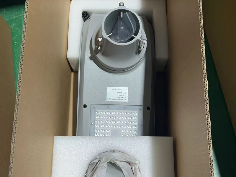 NF solar street light packed with protective inserts in a carton