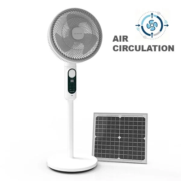 SF01 solar fan and supplied accessories on a white background