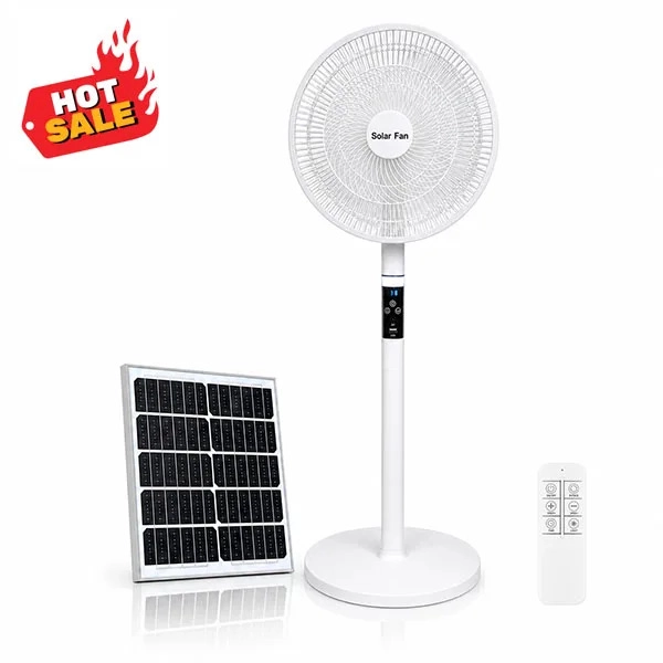 T919 solar fan and supplied accessories on a white background