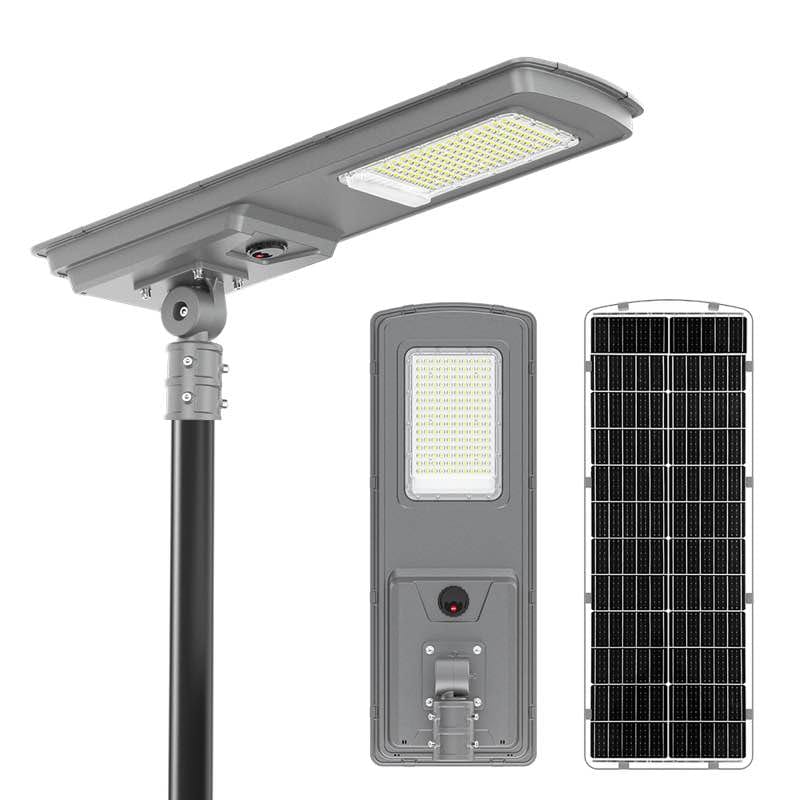 QH01-400 integrated solar street light with LED lenses, solar panel and mounting bracket