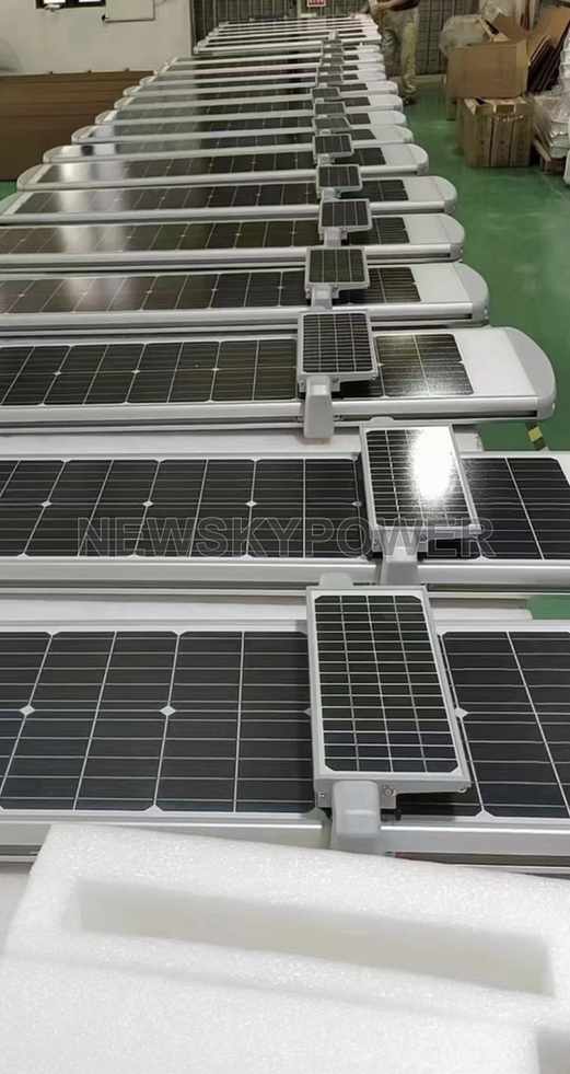 SC solar street lights arranged in a factory