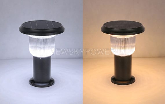 Side-by-side SLL-003 bollard light photographs with cooler and warmer white appearances.