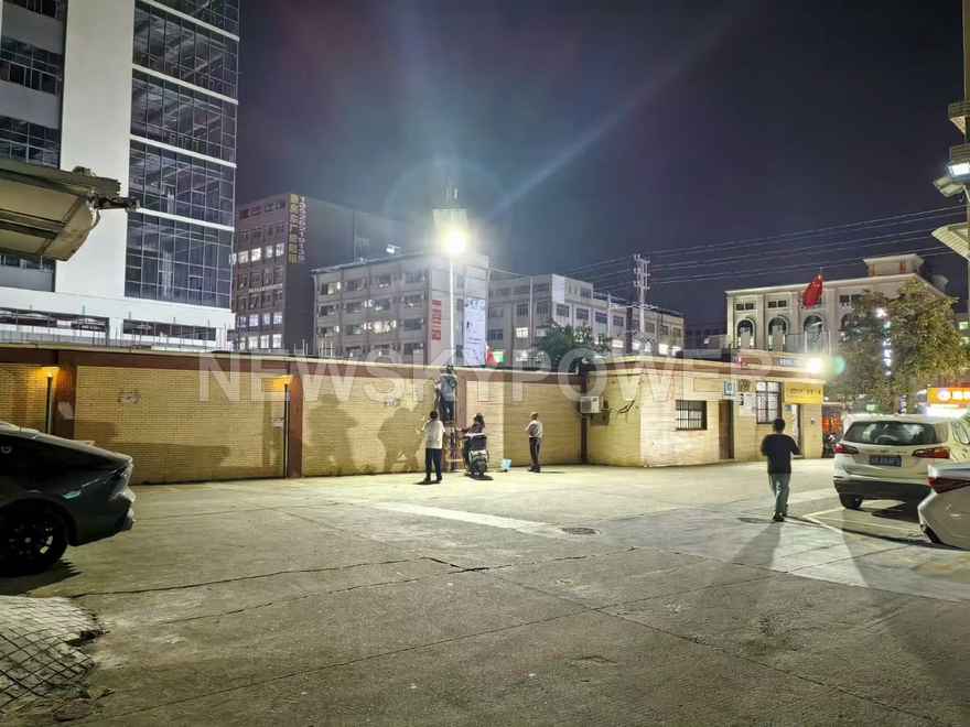 Nighttime courtyard lighting scene from NEWSKYPOWER source photos